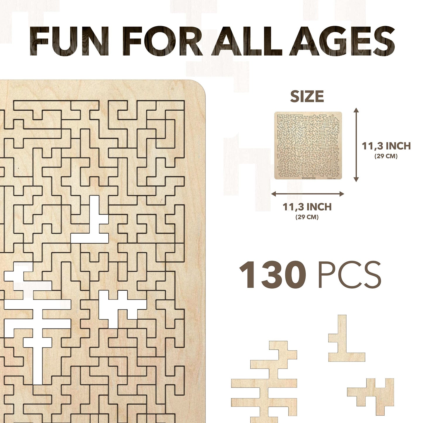 Woodsters Mind Bending Wooden Jigsaw Puzzle - Difficult Challenging Impossible Puzzles For Adults, Advanced Hard Jigsaw Puzzles - Aztec Labyrinth - 130 Pieces