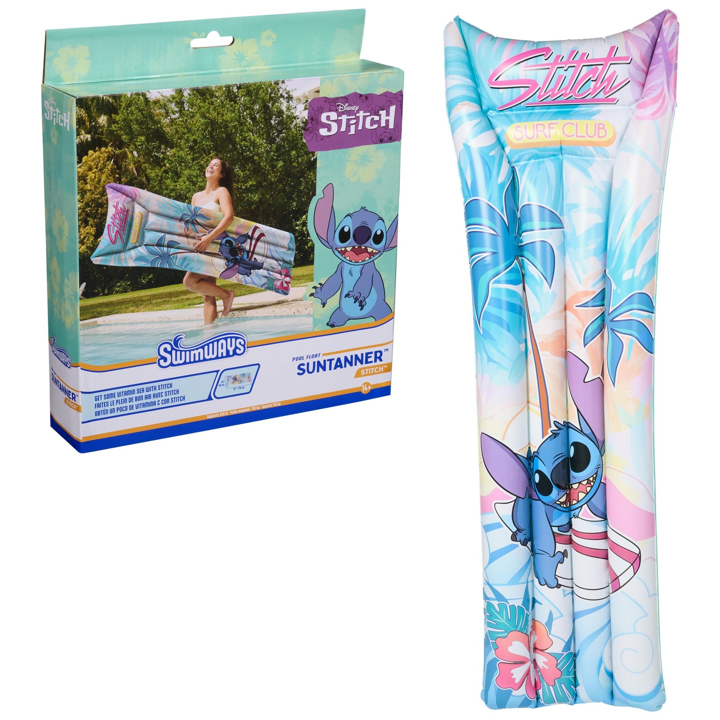 Swimways Stitch Suntanner Pool Float, Inflatable Pool Floats & Kids Pool Toys, Swimming Pool Accessories & Beach Essentials For