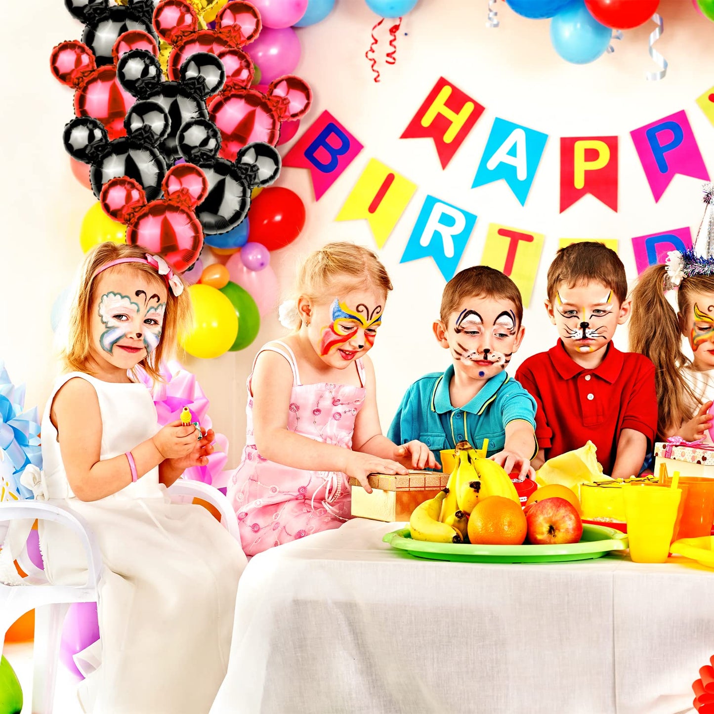 24 Pcs Mouse Head Foil Balloons Red Mouse Birthday Mylar Balloons Party Supplies Kit Black Mouse Aluminum Foil Balloon For Kids