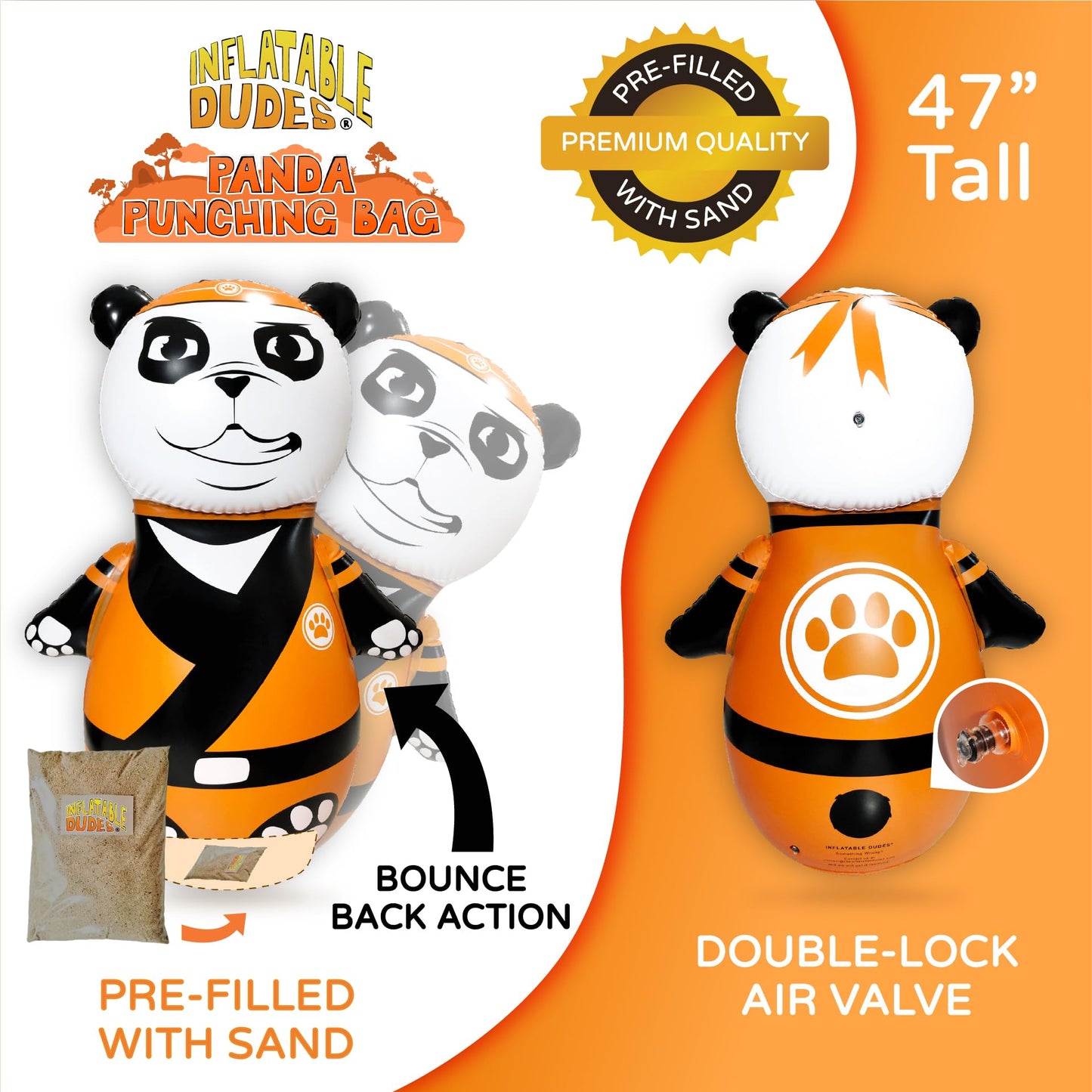 Inflatable Dudes 47 Panda Punching Bag - Filled Sand Bop Bag for Kids | Indoor Outdoor Party Games | Bounce-Back Action Toy
