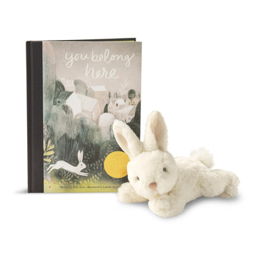 Compendium Snuggly Bunny Plush - 8.5" White Stuffed Rabbit, Polyester Fabric, Companion to "You Belong Here" Book