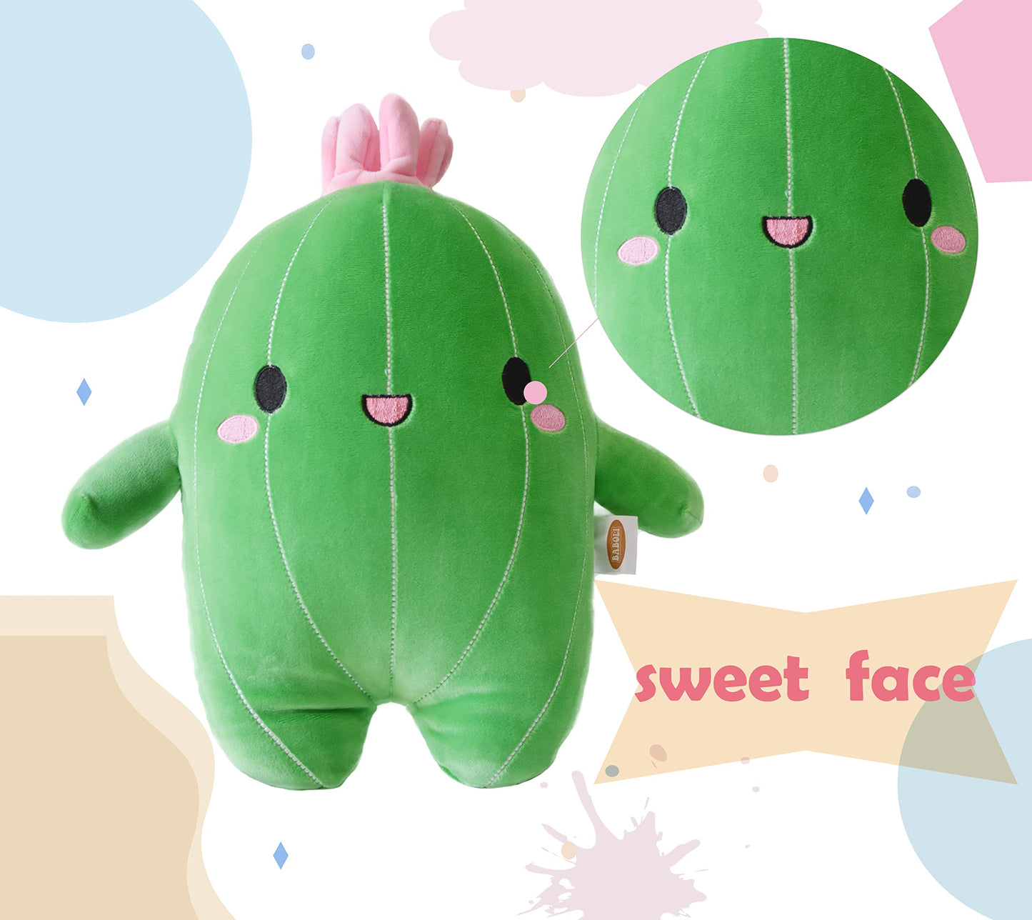 Baboli Cuddly Cactus Stuffed Plant Animal With Smile Face And Pink Antenna Honey Cacti Plush Soft Toy Pretty Sweet Mascot Gifts For Kids Girls And Boys Present For Birthday Or Party 10 Inches