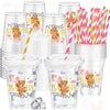 Foldtier 50 Pcs Baby Shower Party Disposable Plastic Cup 12 Oz Pink Bear Cups Thick Clear Cup Lids Straws Baby Shower Party Supp