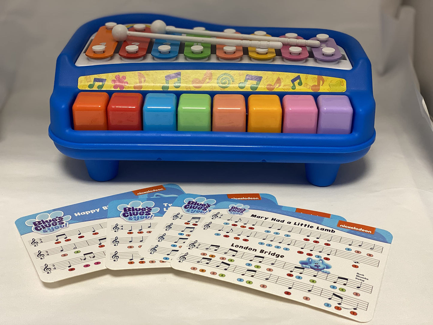 Kidz Toyz: Blue'S Clues Play Along Piano, 8 Notes With 4 Song Cards, 2-In-1 Piano Keyboard, Plastic Mallets Included, For Ages 3 And Up