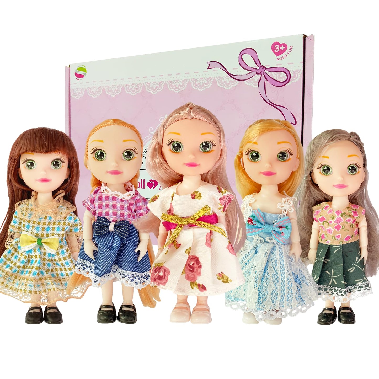 Jing Show Bussiness 5 Sets Doll Clothes For 6 Inch Mini Doll ,Include 5 Pieces Girl Mini Dolls, 5 Sets Handmade Doll Clothes And 5 Pairs Of Doll Shoes