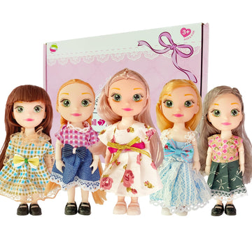 Jing Show Bussiness 5 Sets Doll Clothes For 6 Inch Mini Doll ,Include 5 Pieces Girl Mini Dolls, 5 Sets Handmade Doll Clothes And 5 Pairs Of Doll Shoes