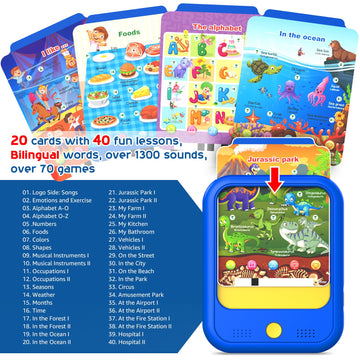Kids Learning Tablet Educational Learning Pad For Toddlers 2-5 To Learn Alphabets, Numbers, Foods, Time, Music, Vehicles,Jurassic Park, Tablet Toy For Toddlers Ages 2 3 4 5 6 Years Old