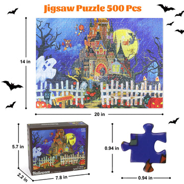 Motiloo Halloween 500 Piece Jigsaw Puzzle For Adults,Halloween Ghost Castle 500 Piece Puzzles Ghost Jack Puzzle 14.5' X 20.4'