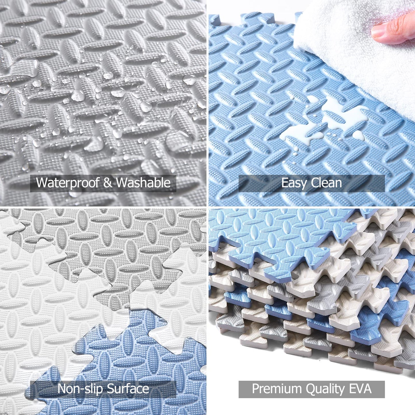 Tamiplay Foam Floor Mats for Kids, 12 x 12 Inch 16 Tiles 0.4'' Thickness Foam Play Mat, Non-Toxic Square Interlocking Floor Mats