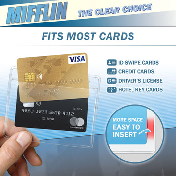 Mifflin-USA card Protector (4x3 Inch, clear, Bulk 100 Pack) Quick Load Horizontal No Zipper Name ID Badge Holder