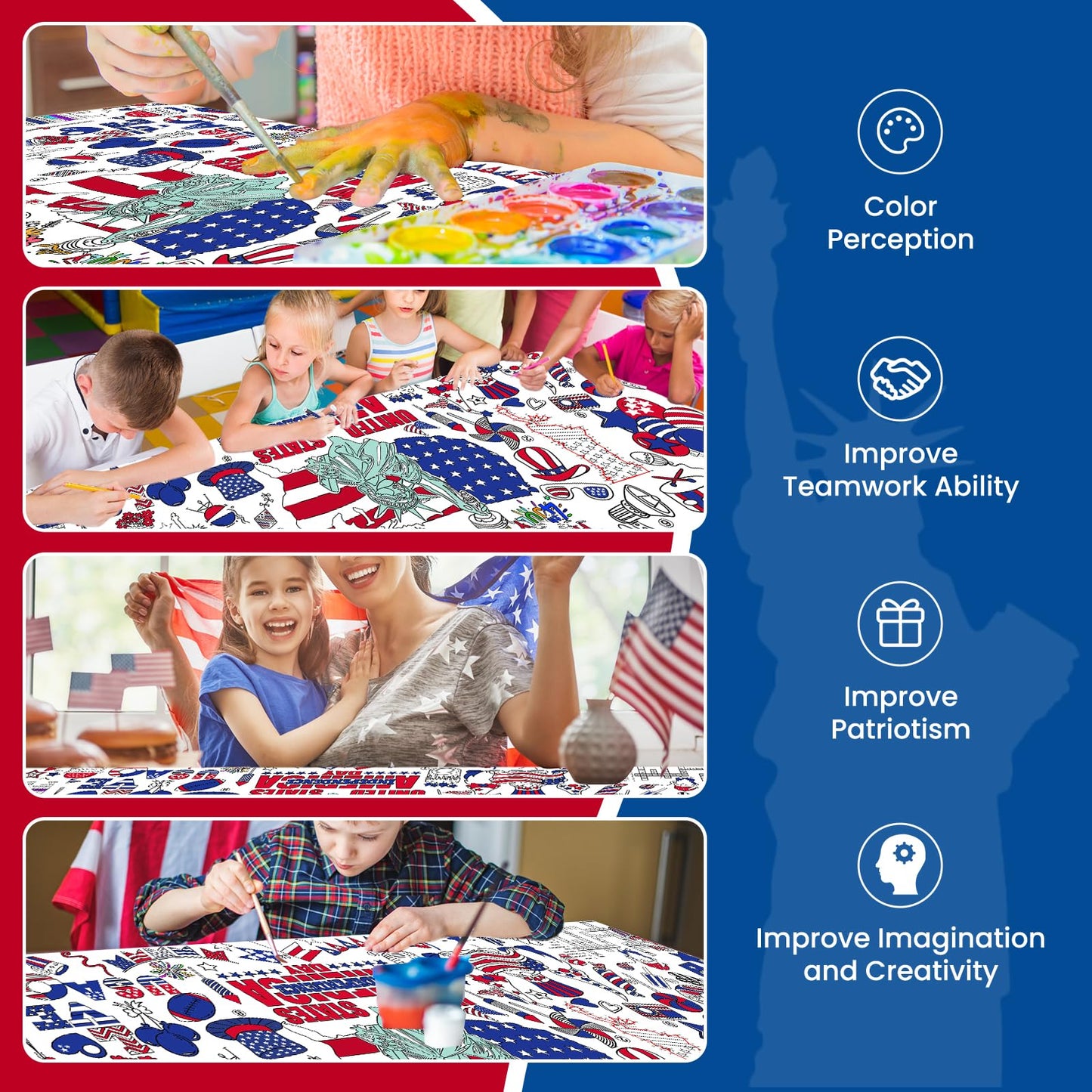 Padtic Independence Day Giant Coloring Poster,35X72Inch 4Th Of July Drawing Paper Coloring Tablecloth,Diy Statue Of Liberty Amer