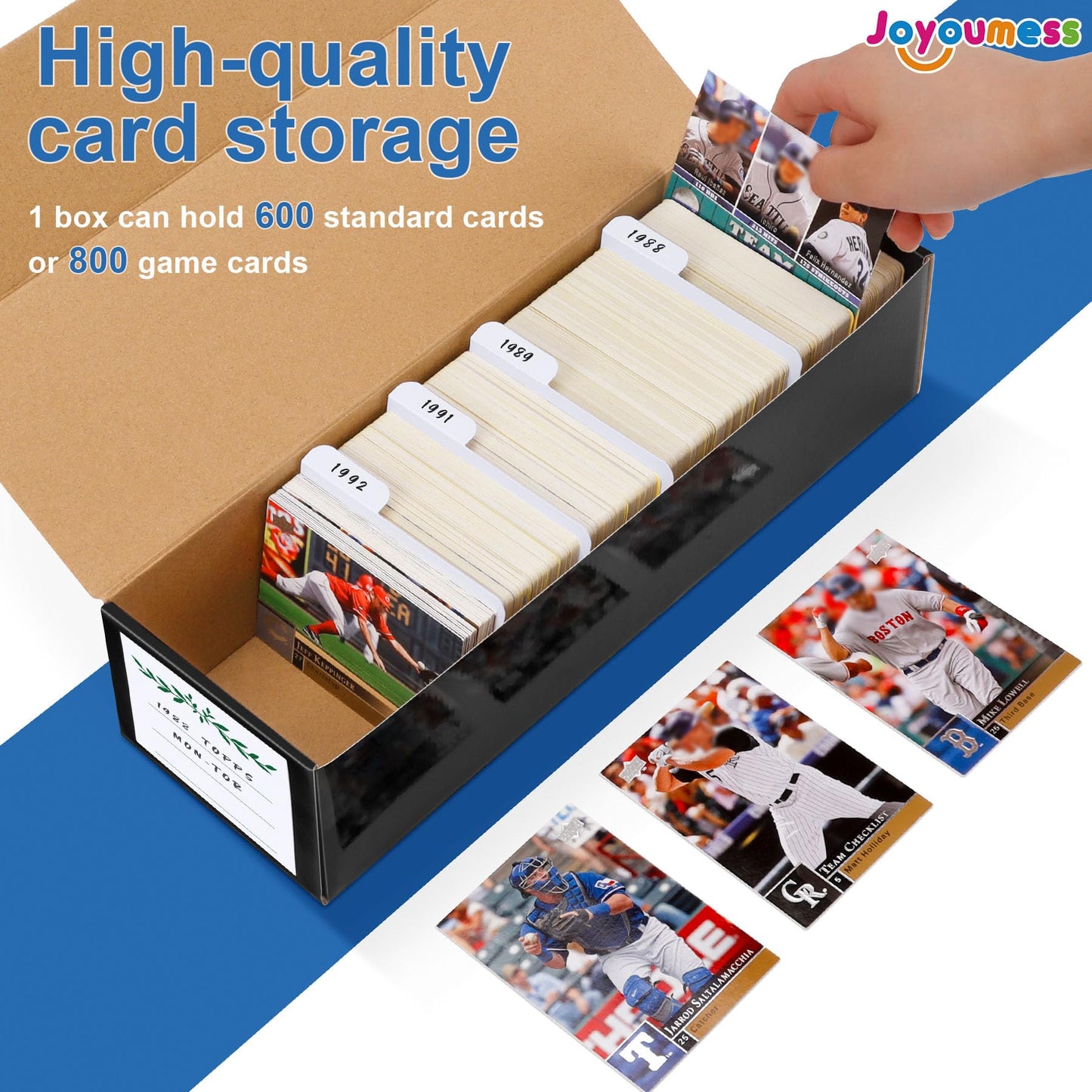 Joyoumess Trading Card Storage Box With Dividers, Cardboard Card Organizer Box For Baseball, Sports, Game, Playing Card Collecti