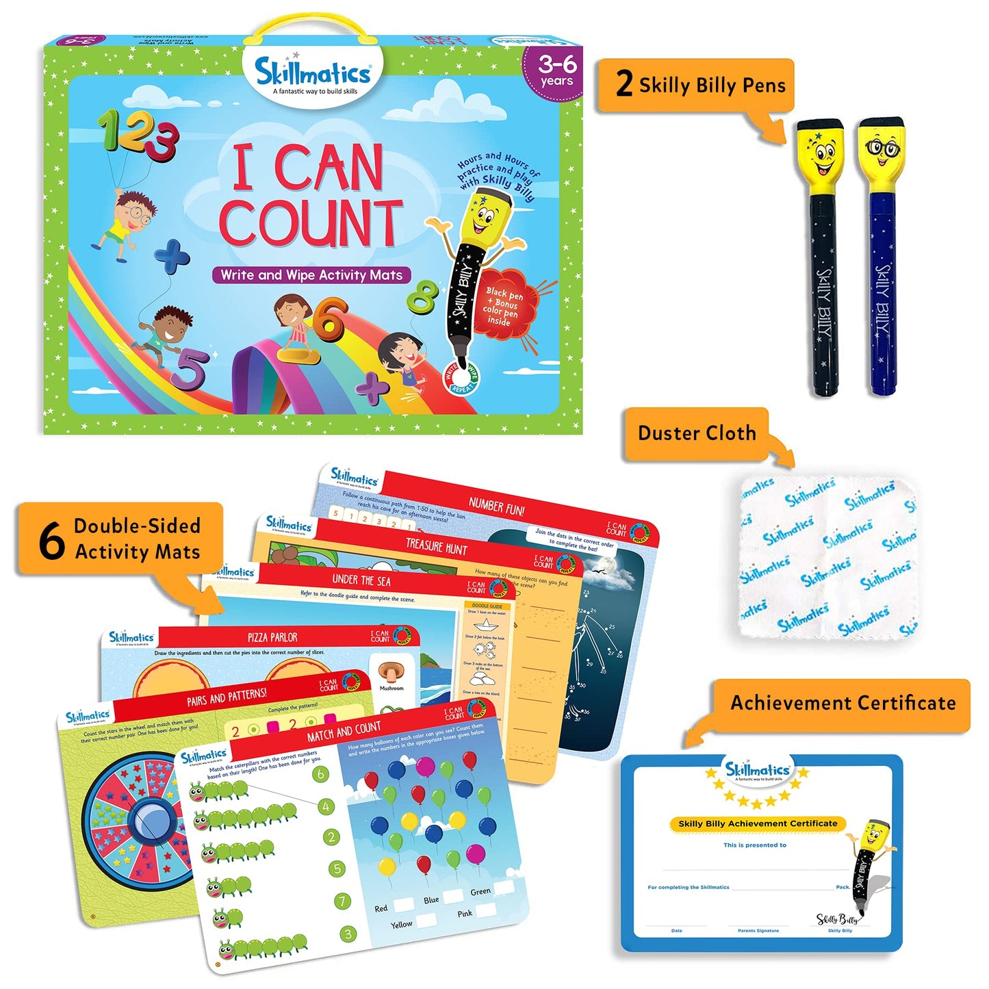 Skillmatics Educational Game - I Can Count, Reusable Activity Mats With 2 Dry Erase Markers, Gifts For Ages 3 To 6