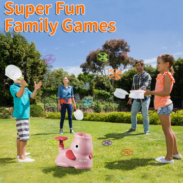 Kuthsic Outdoor Toys For Kids Ages 4-8, Flying Disc Launcher Toy For Kids With 8 Flying Discs 2 Net Pockets Kids Outside Toys For 4 5 6 7 8 Years Old Kids Toys For Birthday Christmas New Year(Pink)
