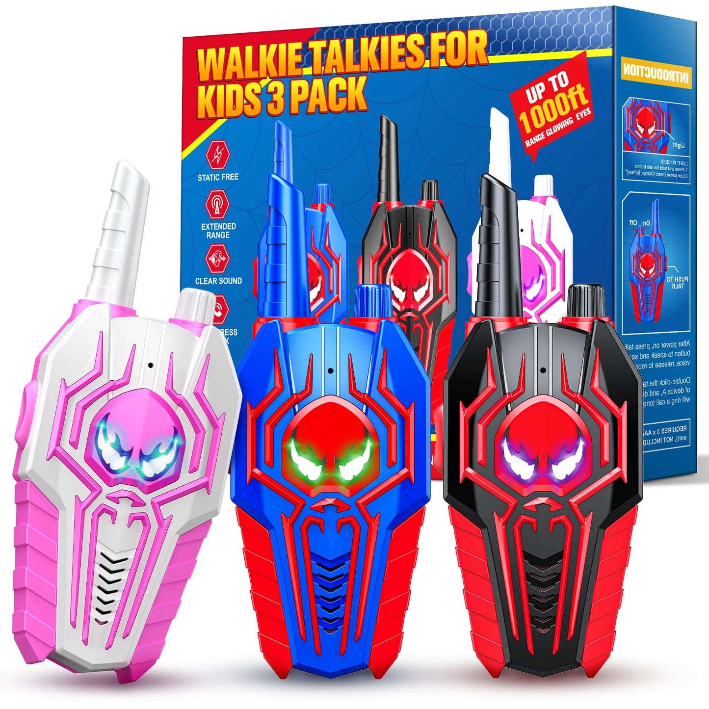 Walkie Talkies Toys For Boys Girls: 3 Pack Kids Walkie Talkies Easter Birthday Gifts For 3 4 5 6 7 8 9 10 Year Old Boys Girl Tod