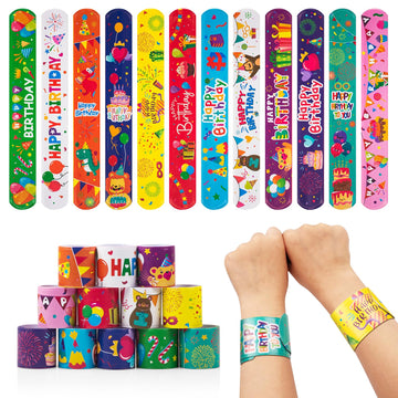 36 Pcs Happy Birthday Slap Bracelets for Kids Birthday Bracelets Bulk for classroom Snap Bracelet Party Favors Supplies for Boys