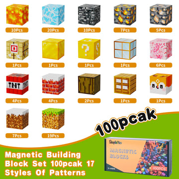Simplefine Magnetic Blocks 100Pcs,Mine World Craft Toys For Boys 6-8,Magnet Cubes For Kids,Volcano Magnetic Stress Relief Blocks