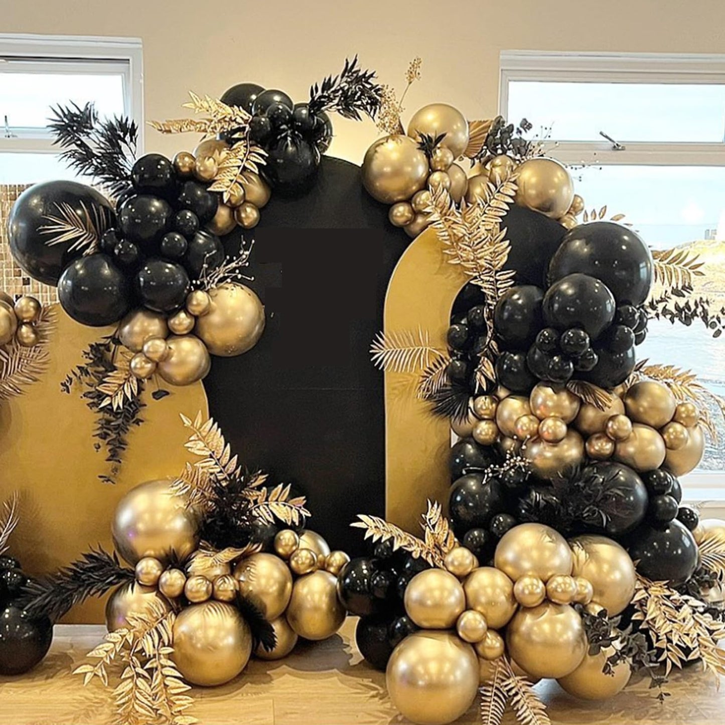 YMSZ Black and Gold Balloons Set - 67pcs 12 Inch Metallic Rubber Balloons for Birthday, Retirement, Graduation, New Year's Eve Decorations
