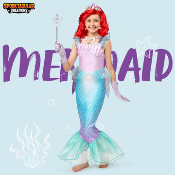Spooktacular Creations Halloween Mermaid Costume for Girls Purple Little Mermaid Dress Princess Dress Up for Girls 4-6 Toddler Pretend RolePlay Themed Party (Large 10-12 yrs)