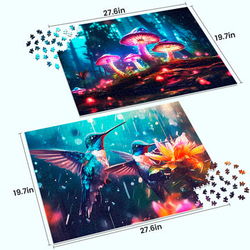 Edsjegn 2 Pack 1000 Piece Puzzle for mature-themeds Jigsaw Puzzles 1000 Pieces 2000 Piece Puzzles for mature-themeds Hummingbird Mushroom Jigsaw Puzzles White Elephant Gifts