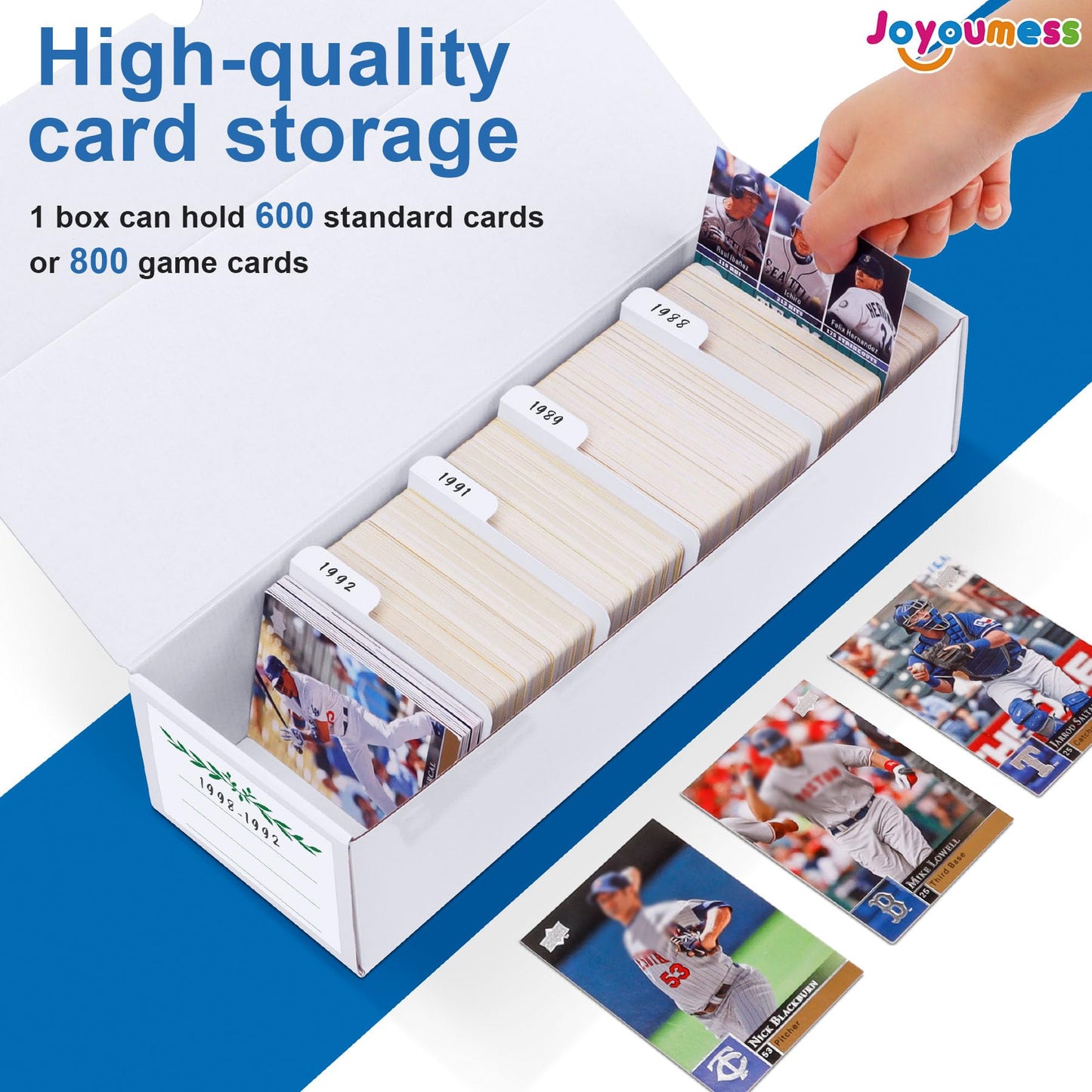 Joyoumess Trading Card Storage Box, Cardboard Storage Boxes With Dividers For Baseball, Sports, Game, Playing Card Collection Or
