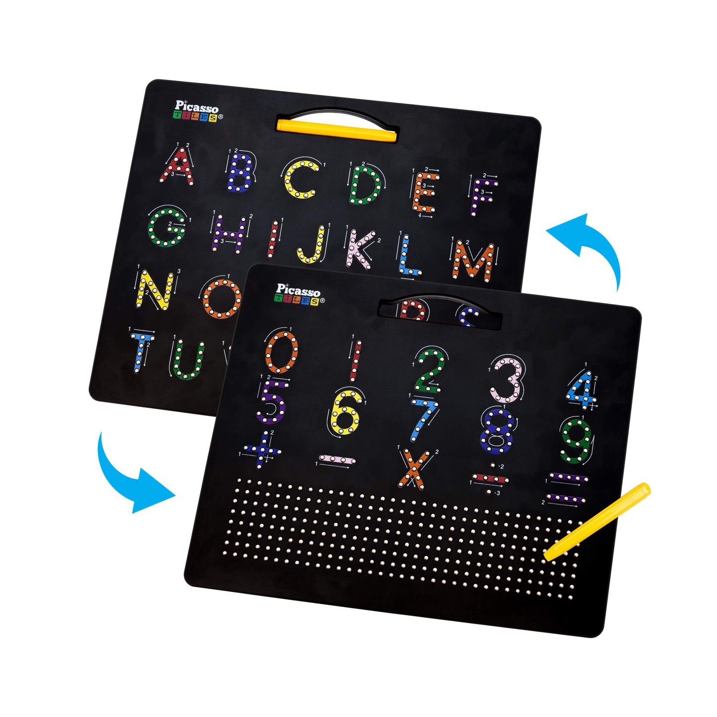 Picassotiles 2-In-1 Magnetic Drawing Board Toy 12X10 Inch Large Magnet Bead Tablet Pad With 2 Facings Alphabet+ Math Stem Free Style Educational Erasable Learning Writing Playboard In Black Ptb02
