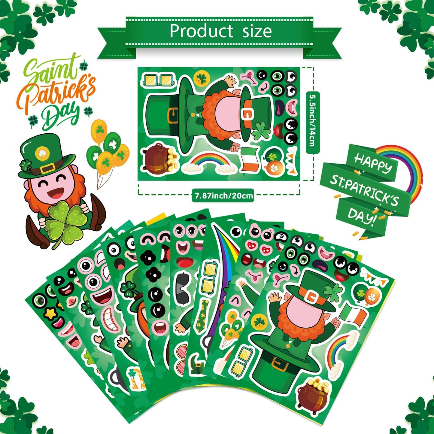 27 Sheets St. Patrick'S Day Stickers For Kids Toddlers Make A Face Stickers Saint Patrick Irish Stickers Make Your Own Stickers