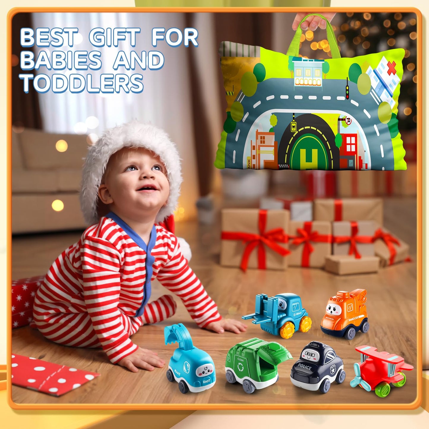 Bessome Big Cartoon Truck Car Toys for 1 Year Old, Colorful Plastic, Includes Playmat & Storage Bag, Perfect Birthday Gift for Toddlers