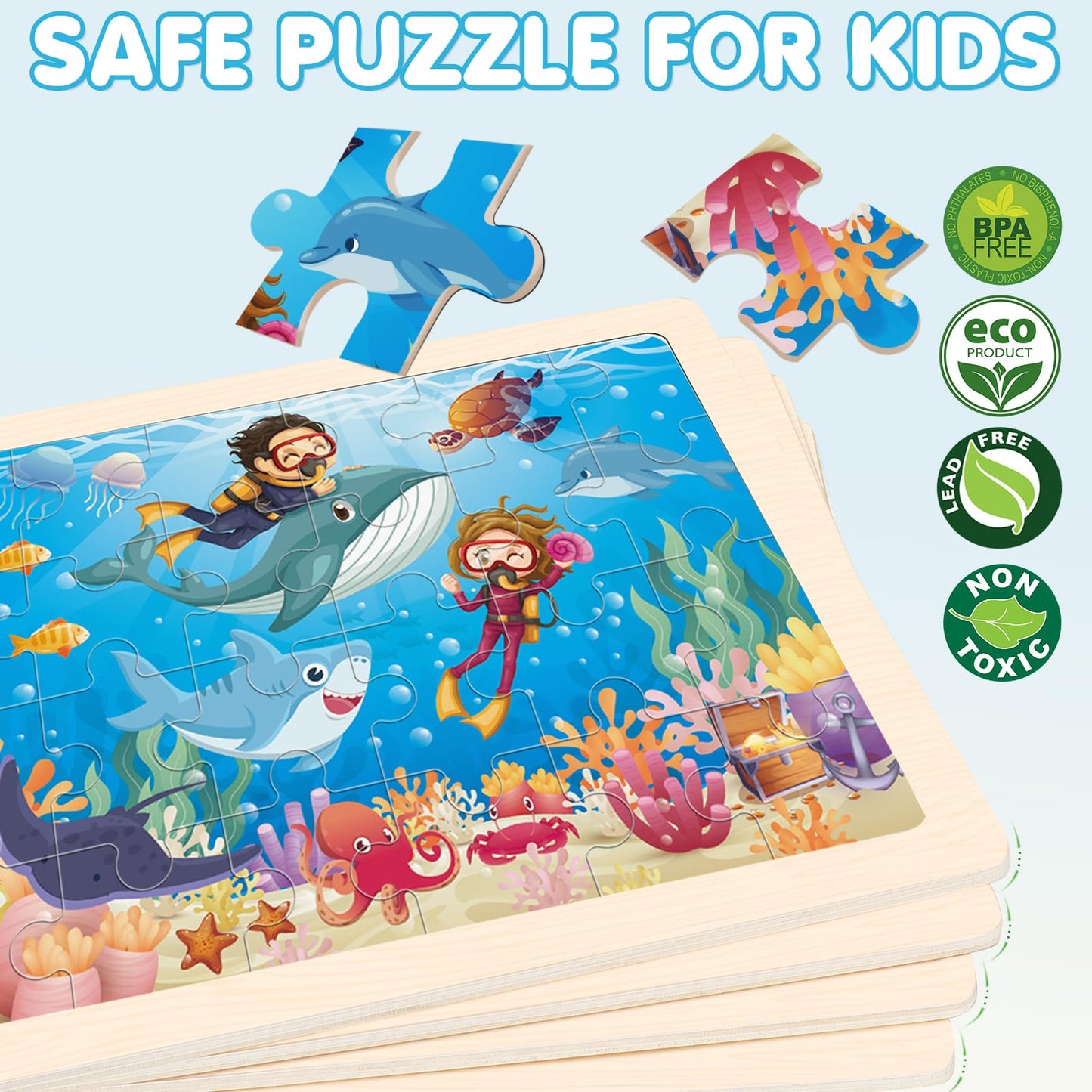 4 Packs Puzzles For Kids Ages 4-6, Wooden Animals Jigsaw Puzzles For Toddlers Ages 2-4, Preschool Educational Puzzles Boards Toy
