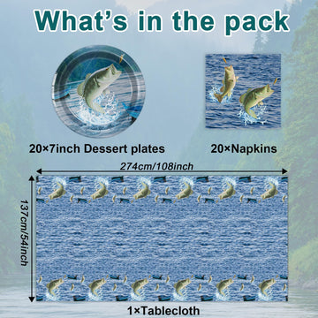 Gone Fishing Party Decorations Fishing Tableware Set Gone Fishin' Plates Napkins Fishing Disposable Table Cover Gone Fishin' Dinnerware For Fishing Themed Fishing Tournament Birthday Party Supplies