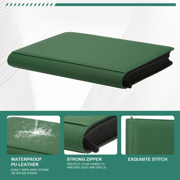 Toploader Binder Trading Card Binder Storage Hold up 288 Cards 9-Pocket Top Loader Binder with Sleeves for 3x4 Rigid Toploaders Hard Cases (9Deep Green)