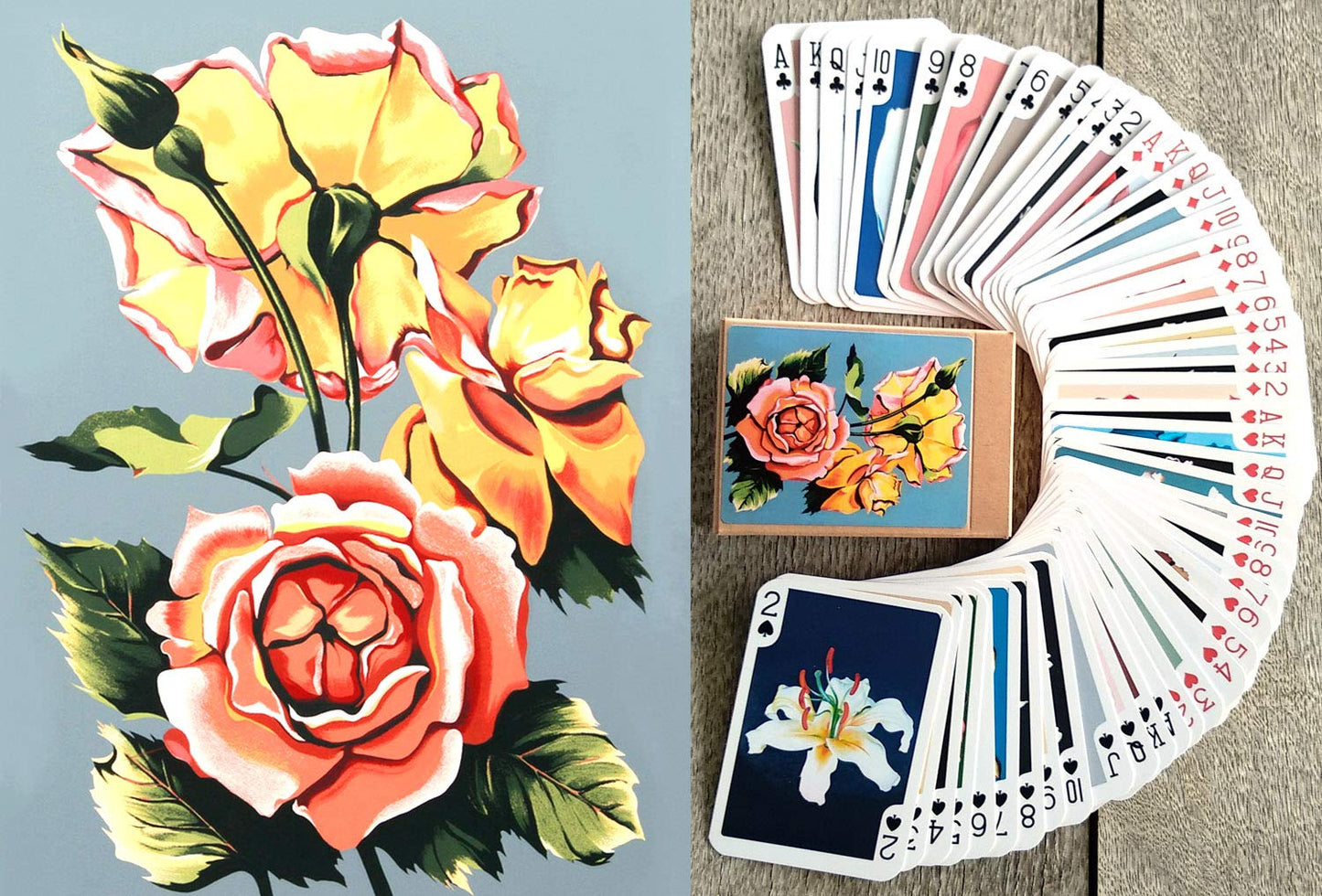 Flonzgift Large Flowers Playing Cards (Poker Deck 54 Cards All Different) Vintage Retro Garden Flowers Roses Peonies Tulip Orchi