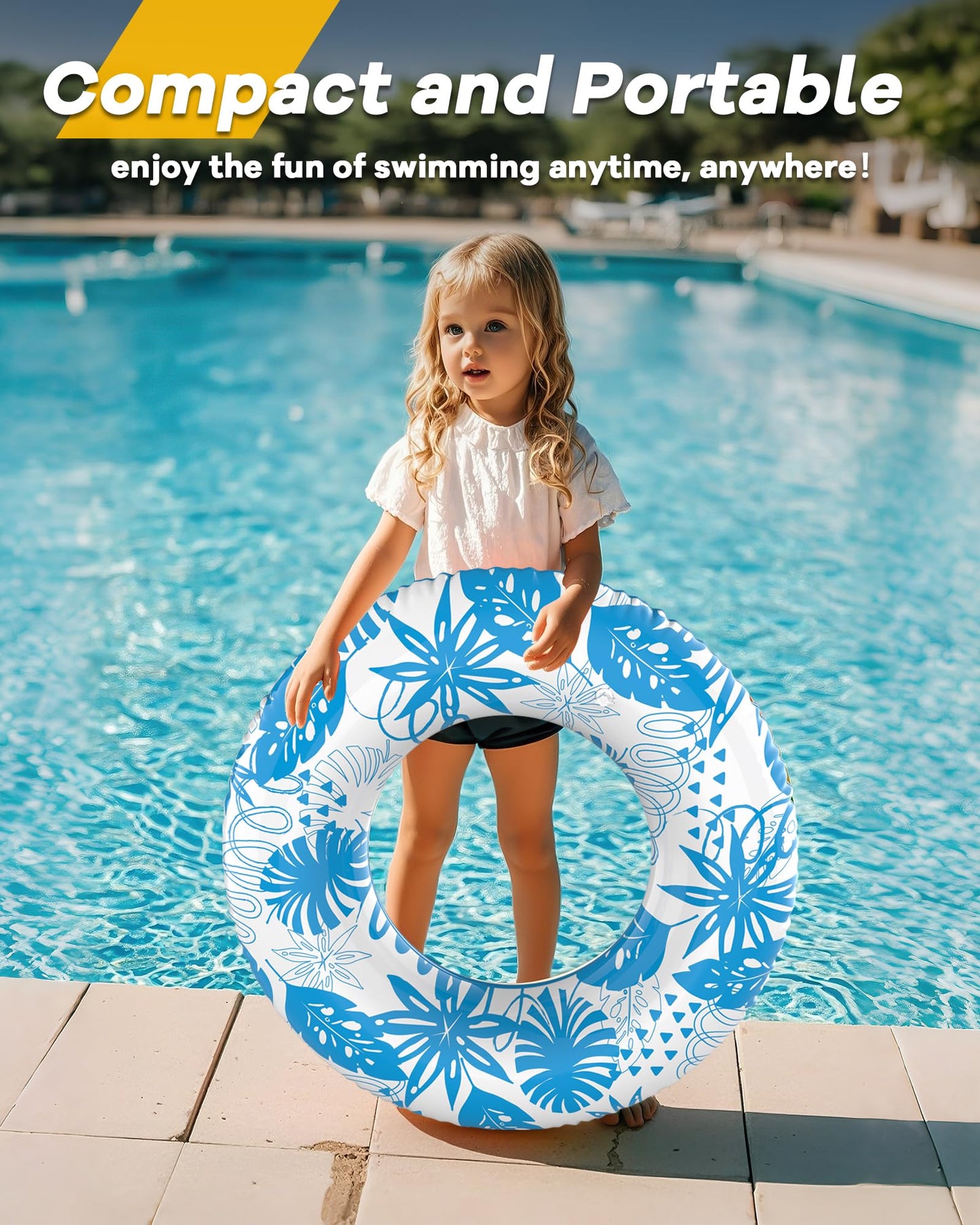 CACSPS Inflatable Pool Float Ring for Kids mature-themeds - 3 Pack 90cm (35) Swimming Tube Durable Beach & Lake Water Toy (Blue+Pink+Green)