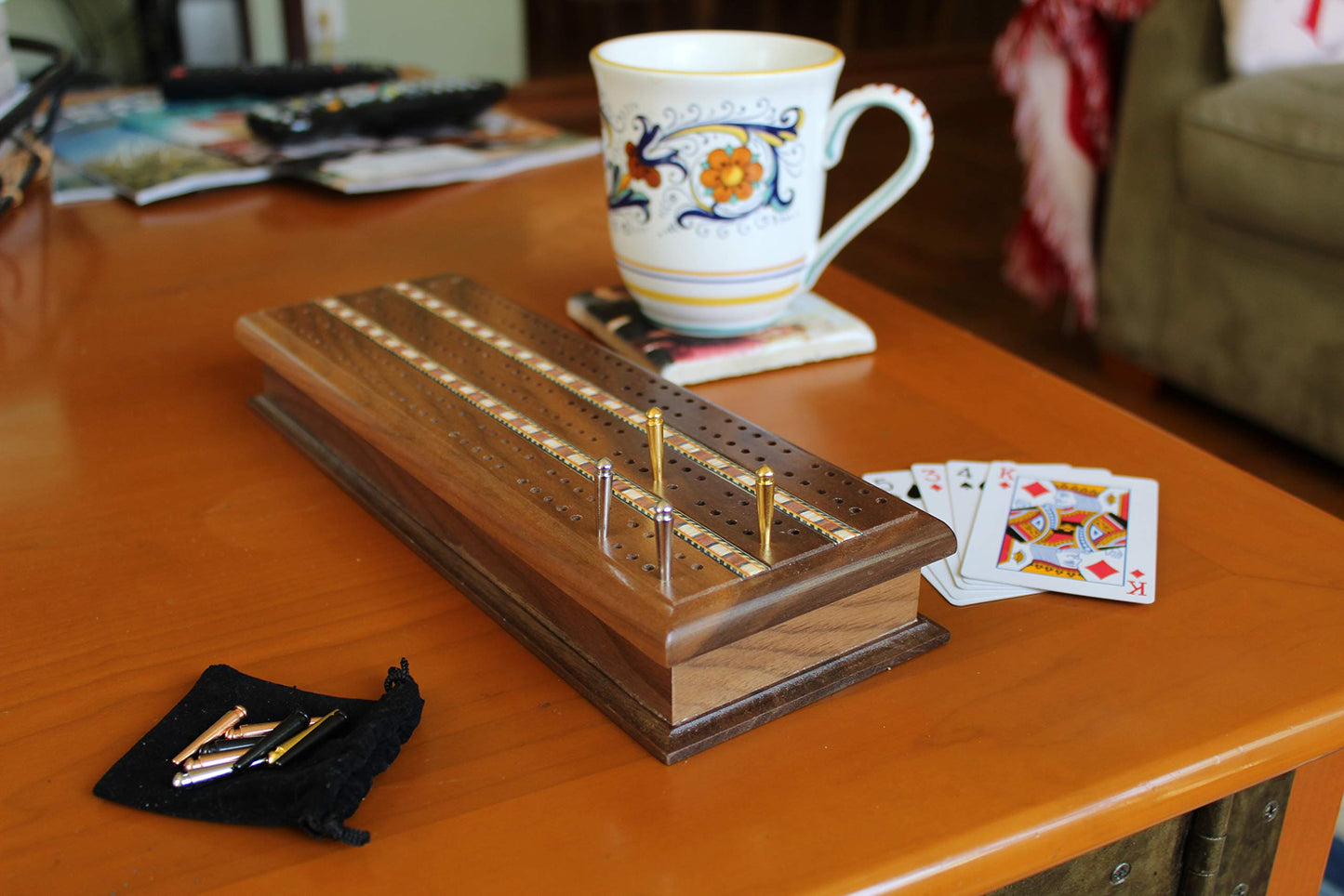 We Games Premium Easy Grip Cribbage Pegs With A Tapered Design & Velvet Pouch - Set Of 6 (3 Gold & 3 Silver)