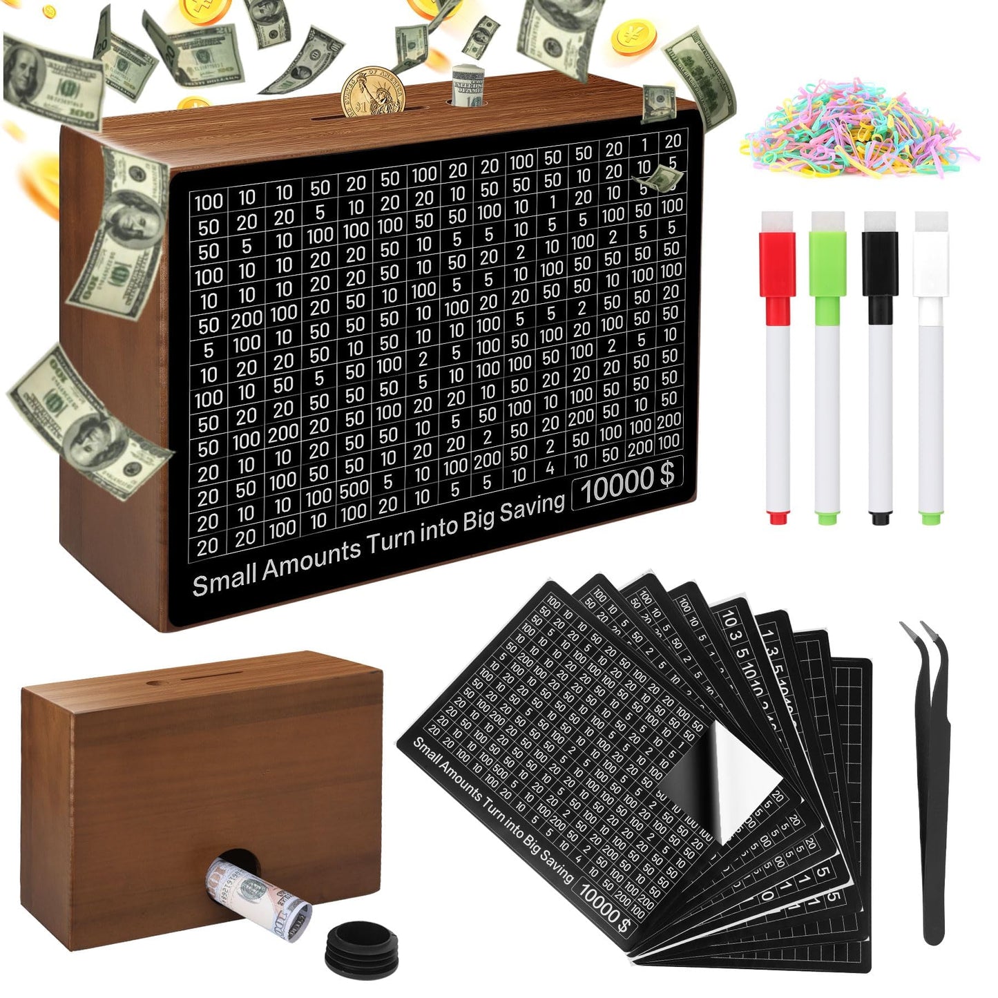 Larger Wooden Money Box For Cash 10,000 And Multiple Savings Goals Cash Vault Saving Box Challenge Piggy Bank For Kids Adults Re