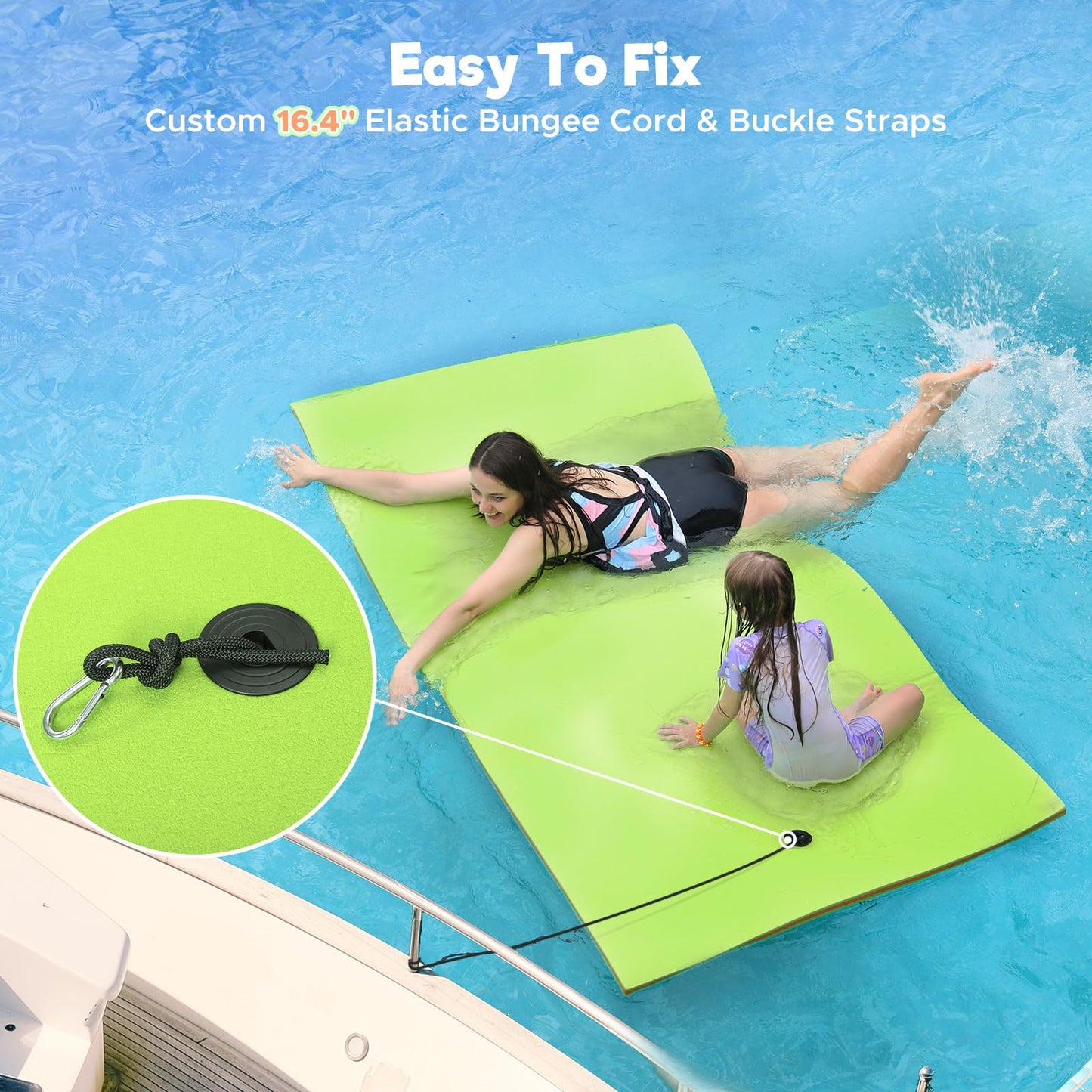 WARMOUNTS Lily Pad Floating Mat for 2 People, 8 x 4 FT Floating Mat Holds 360 Lbs, 3-Layer Tear-Resistant XPE Foam Floating Wate