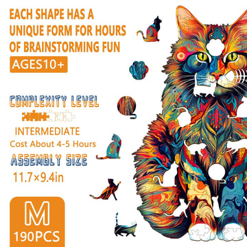 Wooden Puzzles for mature-themeds - Advanced Maine Cat Wooden Puzzle Unique Shape Puzzels Wooden Jigsaw Puzzles for mature-themeds Wood Puzzles mature-themed Cat Gifts for Cat Lovers Family Puzzles 11.7 x 9.4in 190pcs