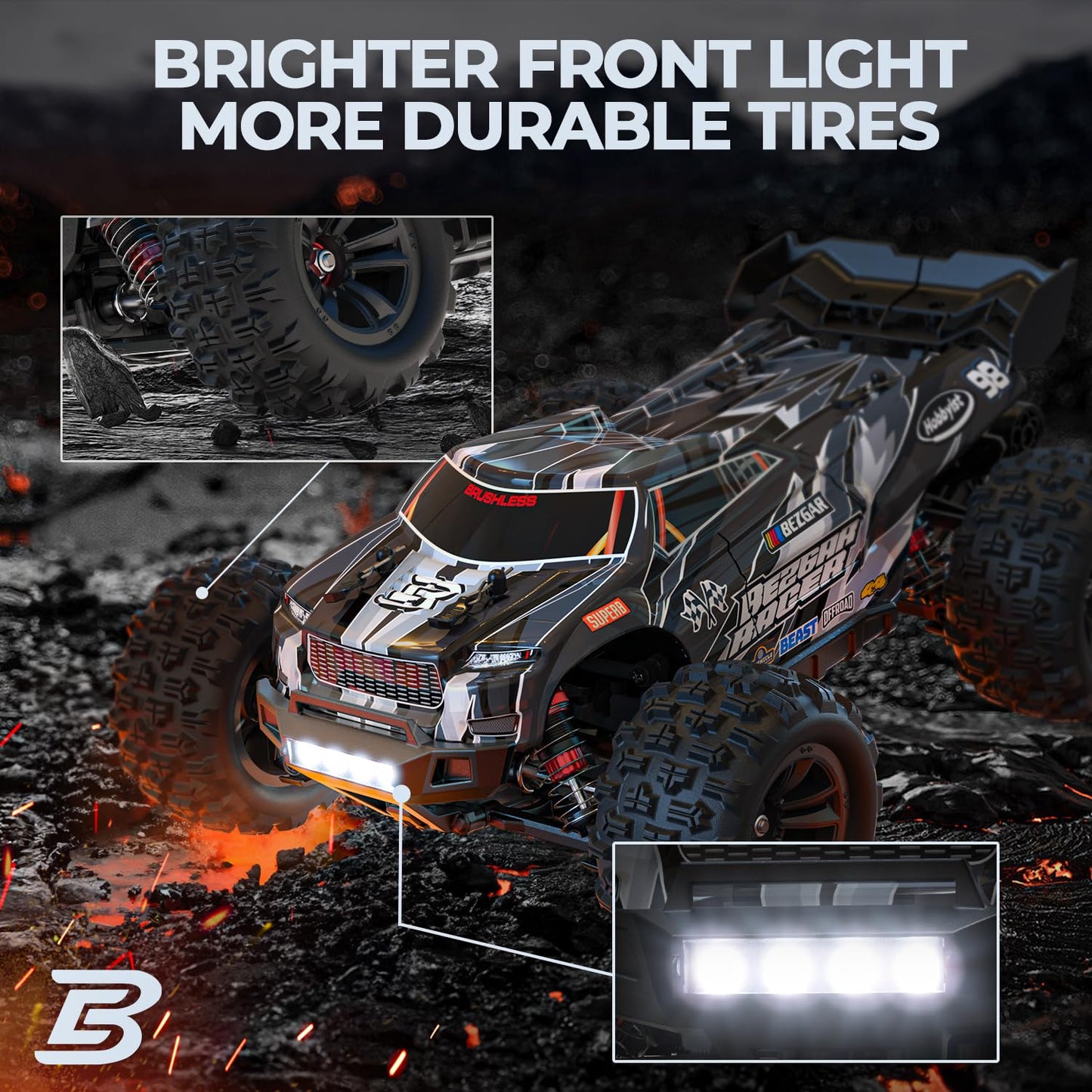 Bezgar Hp163S Fast Rc Cars For Adults Max 68Kph | 1/16 Scale Brushless Rc Trucks 4X4 Offroad Waterproof | Hobby Grade High Speed