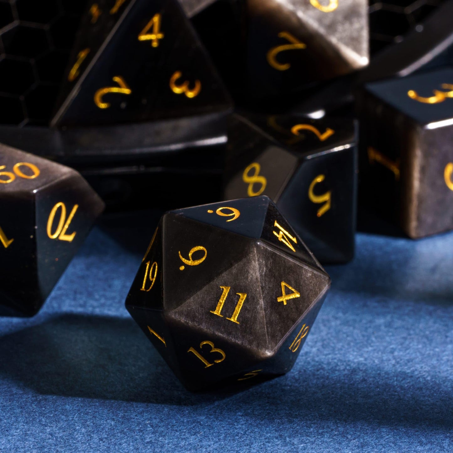 Udixi Gemstone Dice Set D&D Rpg Silver Sheen Obsidian Dice With Gift Case For Dungeons And Dragons Role Palying Games And Tablet