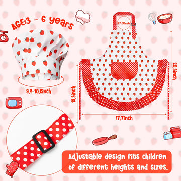 R Horse Kid Apron And Chef Hat Set - 2Pcs Strawberry Adjustable Children Kitchen Toddler Apron For Girls, Role Play Chef Toy Coo