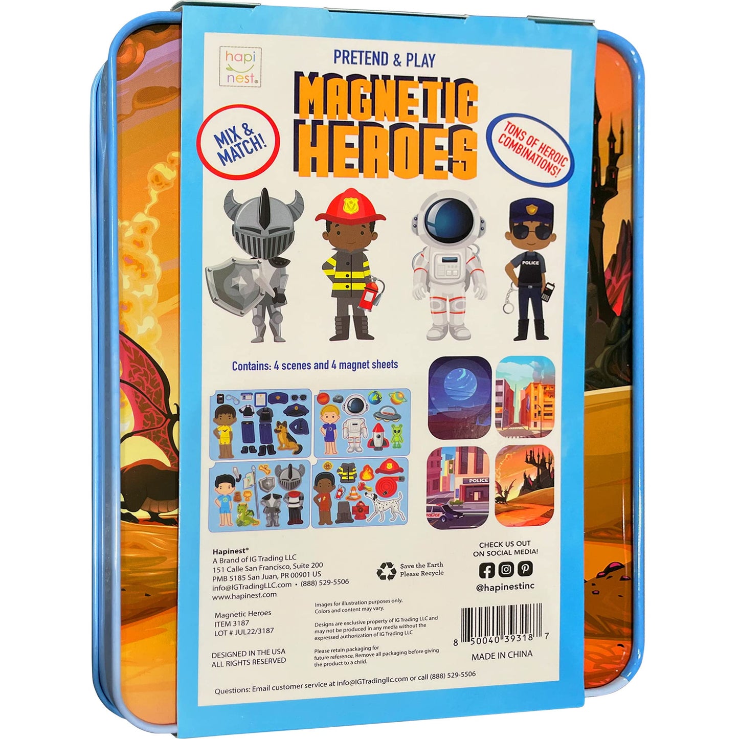 Hapinest Magnetic Heroes Pretend and Play Travel Playset Toy for Boys Ages 4 Years and Up, Fireman, Policeman, Knight, Astronaut
