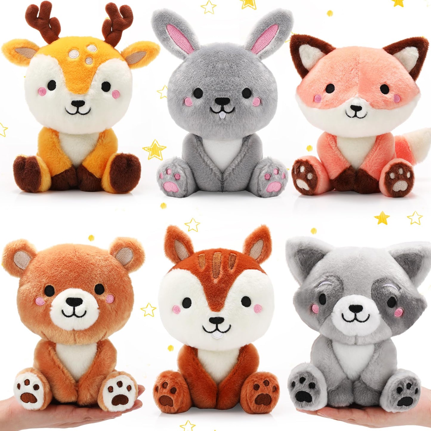 Roundfunny 6 Pcs Woodland Animals Plush Toys 7 Inch Bear Rabbit Squirrel Deer Raccoon Fox Stuffed Animals For Birthday Gift Baby