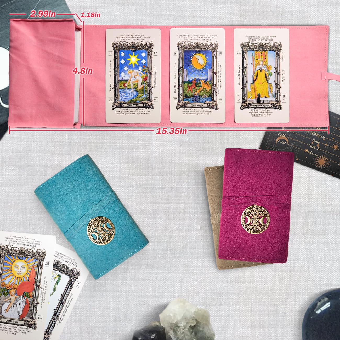 Knana 5Pcs Tarot Card Holder - Velvet Tarot Card Storage Bag, Tarot Bags And Pouches, Tarot Accessories - Moon