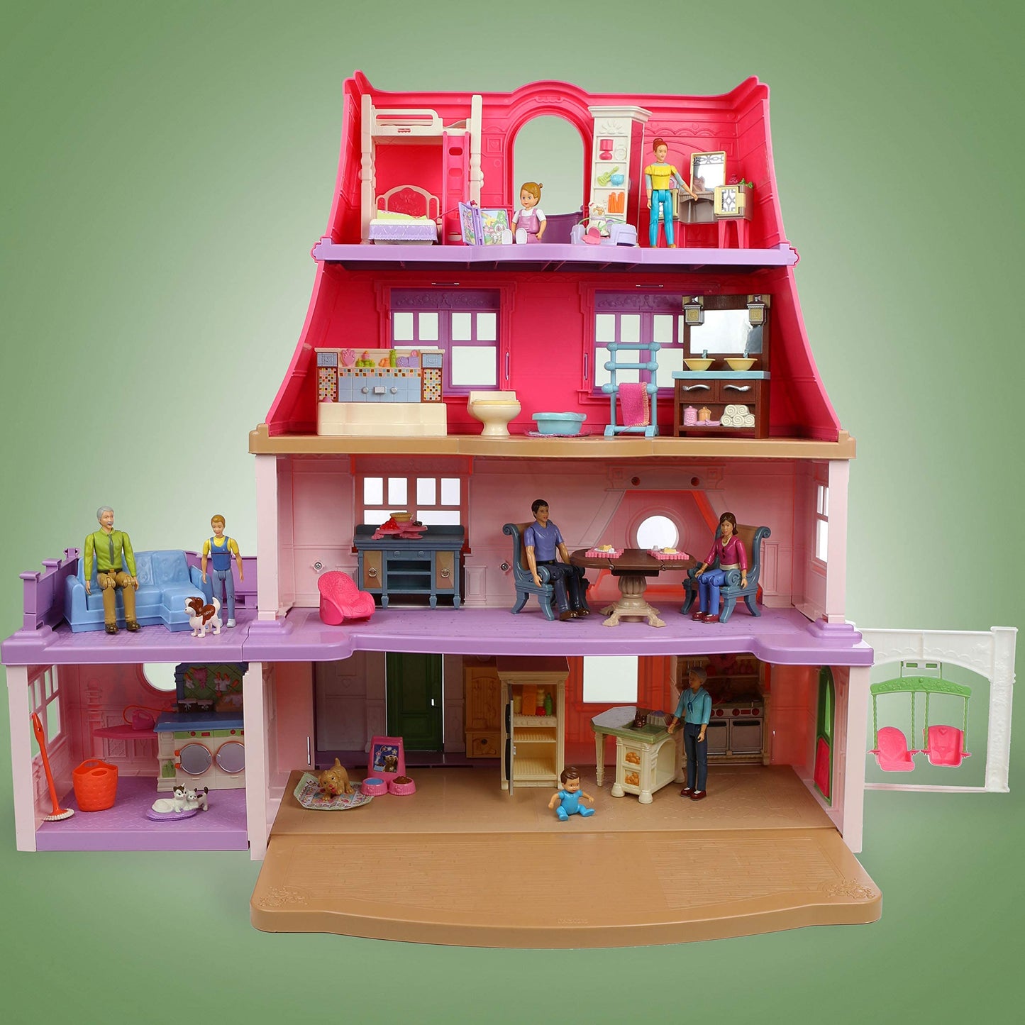 Beverly Hills Doll Collection Sweet Lil Family Friends Figures - New Addition Set Of 9 Dollhouse People - Grandma, Grandpa, Mom, Dad, Sister, Brother, Toddler, Baby And Dog