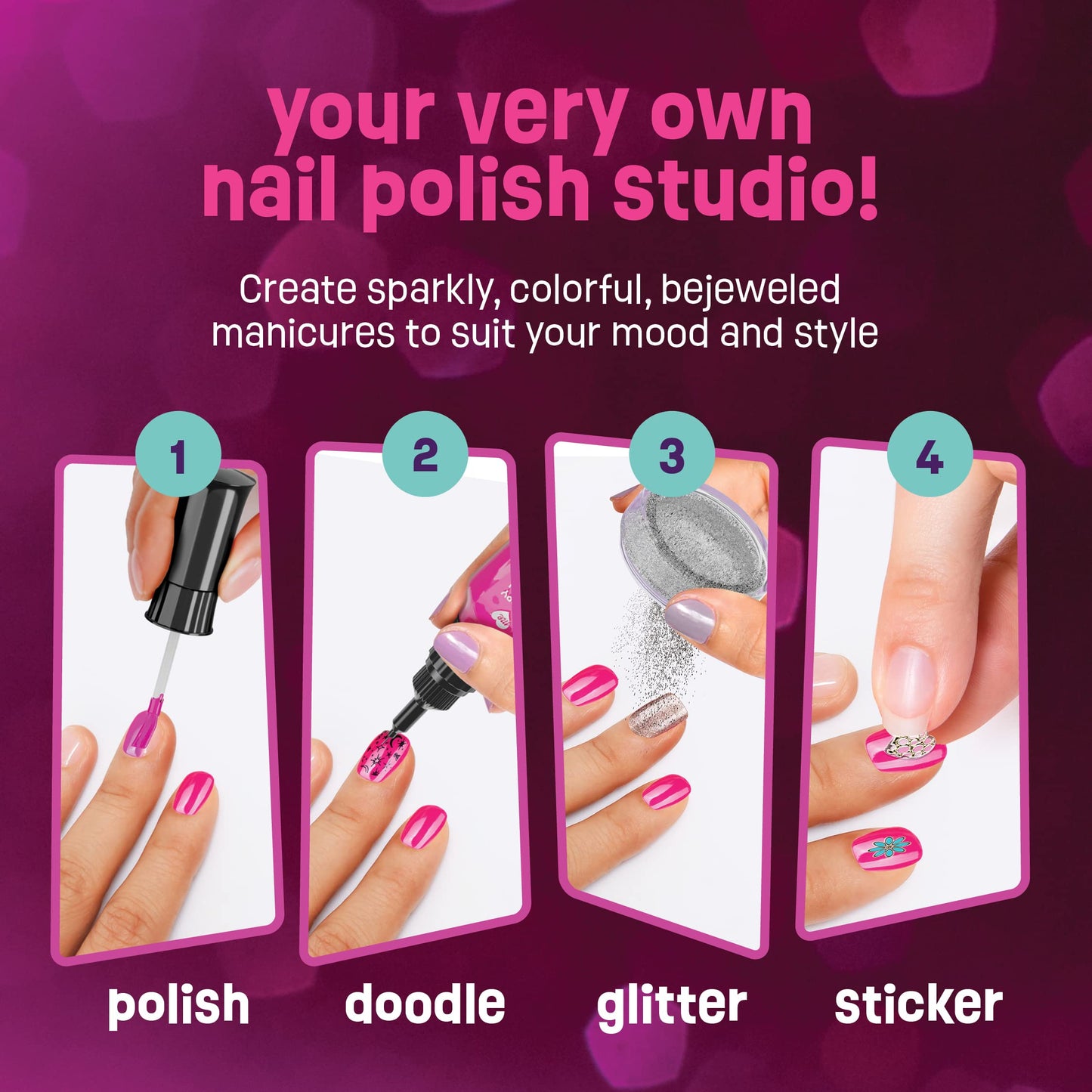 Pretty Me Nail Art Studio Kit - Multicolor Nail Polish Set for Kids Ages 7-12 - Includes Polish, Pens, Glitter, Stickers, Gems