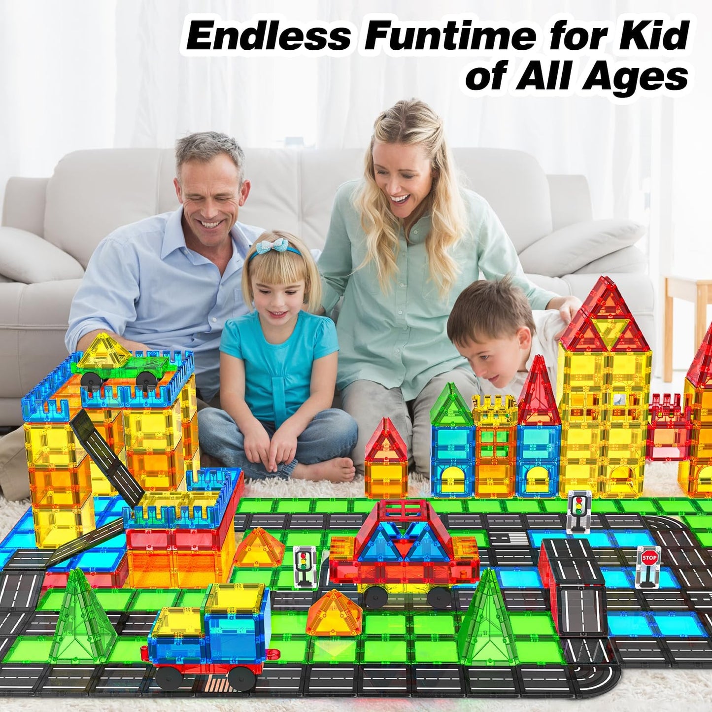 Magnetic Tiles Road Sets With Car, Magnetic Building Blocks Toys For 3+ Year Old Boys Girls, Montessori Magnet Kids Toys, Construction Toys For Ages 3 4 5 6 7 8 Christmas Birthday Gifts For Toddlers