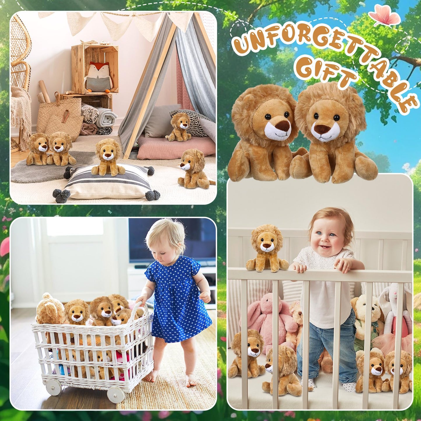 Vercanmonth 12 Pieces Lion Plush Set 6 Inches Cuddly Lion Stuffed Animal Soft Cuddly Plushie For Boys Girls Birthday Favors Gift