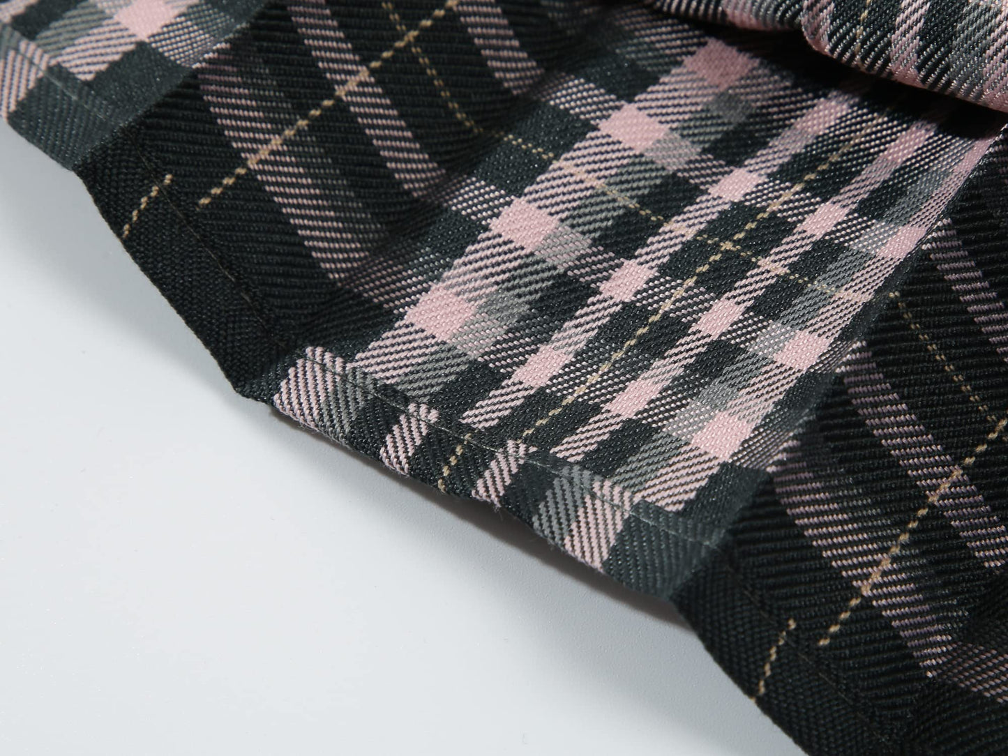 Girlss Short Pleated Plaid Costumes Skirt(Black Mixed Pink,X-Small)