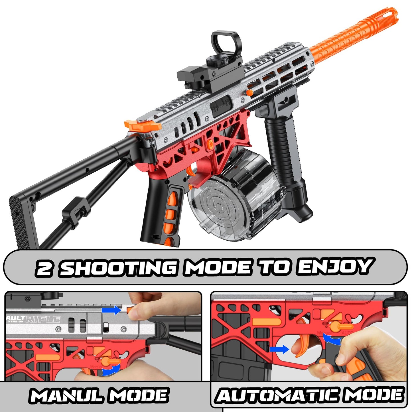 Dulsaera Automatic Blaster, Electric Blaster With Goggles, Shooting Games, 18+, Red
