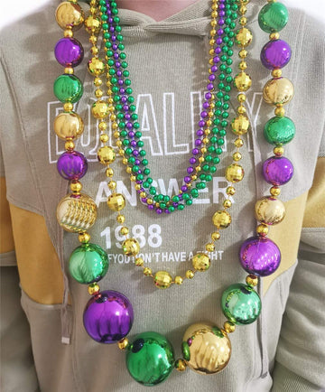 Mardi Gras Bead Necklaces Jumbo Assorted Styles Metallic Round Multi Colors Costume Necklace for Events and Party Favor Novelty,